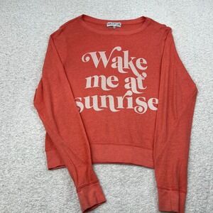 Wildfox Wake Me At Sunrise Graphic Sweatshirt Coral Pink Womens Size Medium